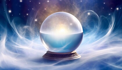 mystical clairvoyance with crystal ball in swirling mist - obrazy, fototapety, plakaty