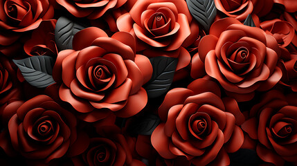 Colorful red rose seamless flower for wall tiles design. 3d illustration and 3d rendering.