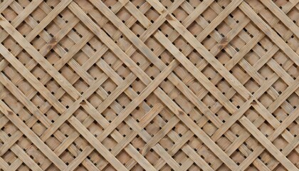 seamless square grid wood lattice texture isolated on background tileable light brown redwood pine or oak trellis of woven crosshatch boards wooden fence planks pattern 3d rendering