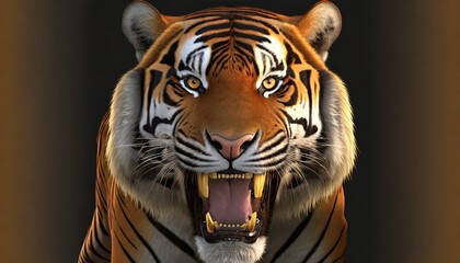 head of an aggressive tiger 3d rendering illustration for print logo emblem and other