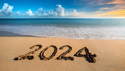 2024 year written on sandy beach