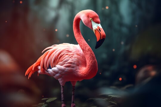 Cartoon pink flamingo illustration with animal character on a background , .highly detailed,   cinematic shot   photo taken by sony   incredibly detailed, sharpen details   highly realistic   professi