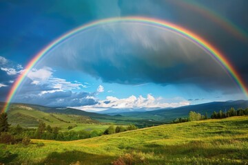 Rainbow arching majestically after a summer rainstorm