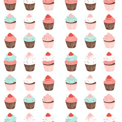Cupcakes seamless pattern. Can be used for gift wrapping, wallpaper, background
