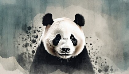 solemn panda in abstract grunge background illustration