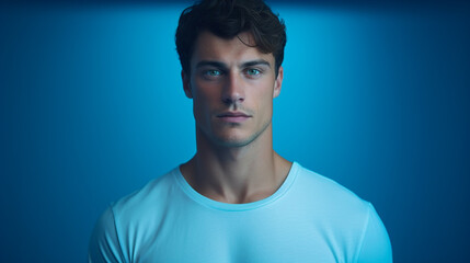 A male model on a blue background