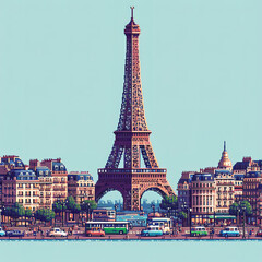 Eiffel tower pixel art france concept illustration paris