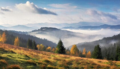 carpathian landscape on a misty autumn day