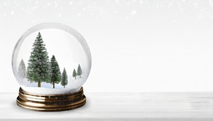 Fototapeta na wymiar glass snowball with trees xmas winter glass snow globe christmas banner web poster merry christmas happy new year festive beautiful background