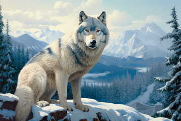 Alpine Explorer: Wolf in Pristine Snowscape