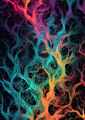 An abstract background with a vibrant flame-like pattern, featuring dynamic colors and fluid shapes.