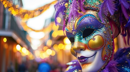 The dazzling and colorful Mardi Gras carnival scenery greeting card