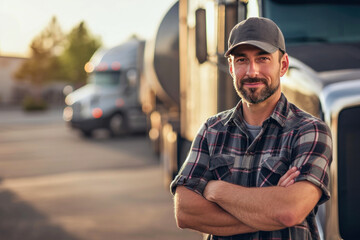 Proud Truck Driver Poses with Confidence
