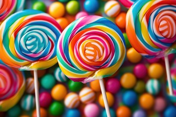 Colorful rainbow lollipops background