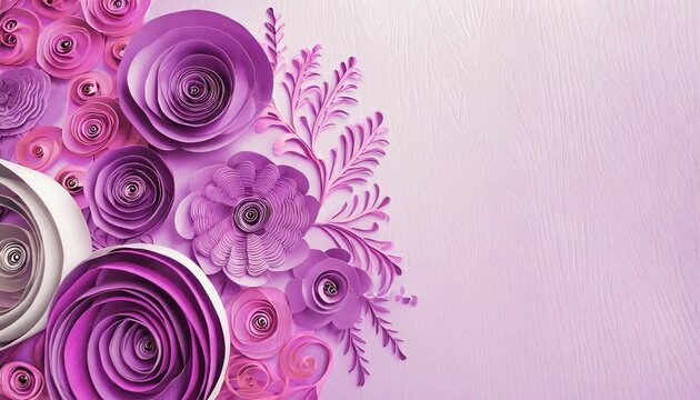quilling paper art hobby filigree paper abstract floral background in pink purple tones with copy space twisted figures from strips of colored paper 3d image