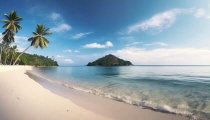 Fototapeta na wymiar sandy tropical beach with island on background
