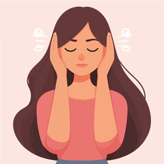 Vector woman covering ears with hand cartoon illustration