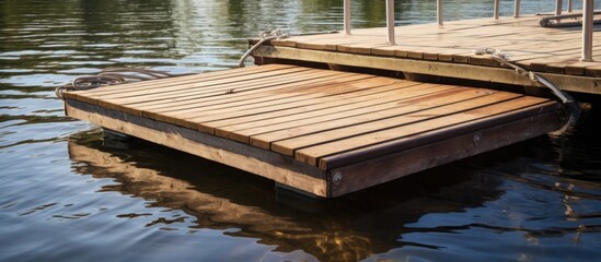 Wooden dock for stabilizing boats. Creative close-ups and ambiance. River boat launch for park's sailboats and paddle boats.