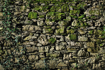 masonry with moss on stone, masonry, textures and natural backgrounds