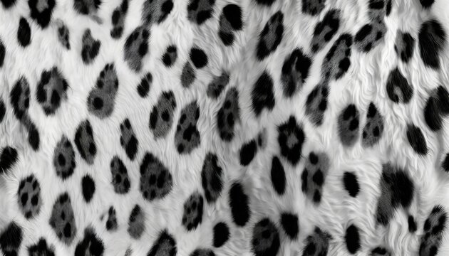 seamless soft fluffy large mottled cow skin dalmatian or calico cat spots camouflage pattern realistic black and white long pile animal print rug or fur coat fashion background texture 3d rendering