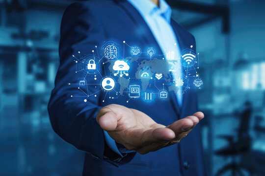 Data Management System (DMS).online documentation database and process automation to efficiently manage files, Businessman clicks on protected document connected. digital file storage system.