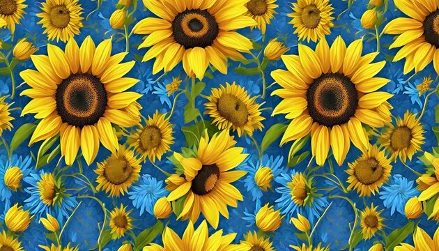 seamless floral pattern with sunflowers wildflowers bumblebees vintage botanical wallpaper hand drawing 3d illustration summer blooming flowers luxury design for wallpaper textile clothing