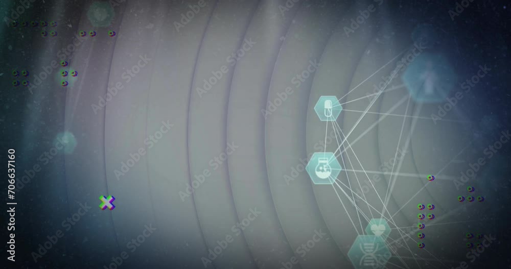 Canvas Prints Animation of network of connections and icons on grey circles background