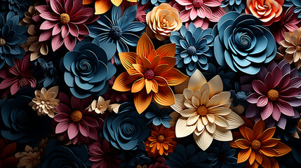 Colorful seamless flower for wall tiles design. 3d illustration and 3d rendering.