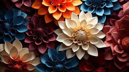 Colorful seamless flower for wall tiles design. 3d illustration and 3d rendering.
