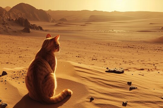 Lonesome cat on planet Mars, stunning scenic visual