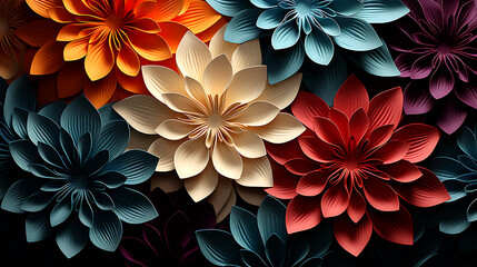 Colorful seamless flower for wall tiles design. 3d illustration and 3d rendering.