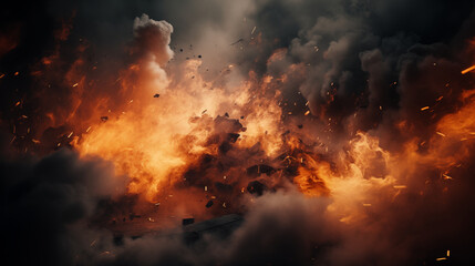 Fototapeta premium War abstract background with fire smoke and explosions. Ai Generated. 