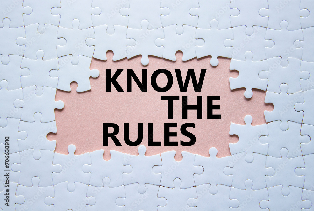 Canvas Prints Know the rules symbol. Concept words Know the rules on white puzzle. Beautiful pink background. Business and Know the rules concept. Copy space.