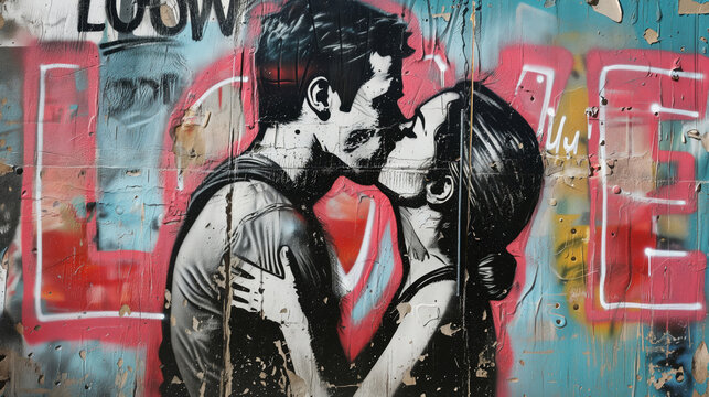 couple kissing concept graffiti wallpaper art