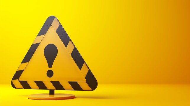 A 3D vector illustration of a yellow warning sign featuring a bold exclamation mark, symbolizing alertness and caution