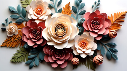 Colourful 3d clay flowers with wedding roses and pearls patterns