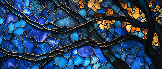 Um close-up de uma vitral Art Nouveau detalhado e intrincado, com formas orgânicas e linhas fluidas inspiradas pela natureza