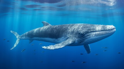 Blue whale in the deep water
