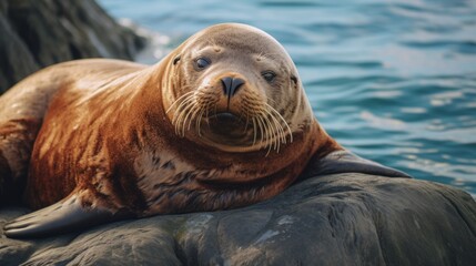 sea lion on the beach over the rock