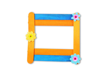 wooden popsicle stick frame isolated in transparent background,png format