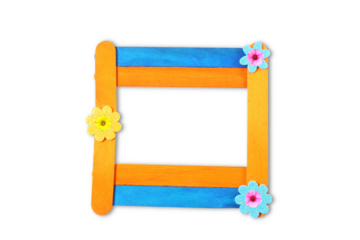 wooden popsicle stick frame isolated in transparent background,png format