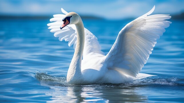 white swan swimming in the water