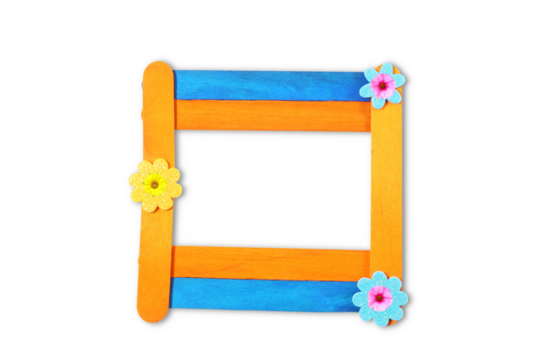 wooden popsicle stick frame isolated in transparent background,png format