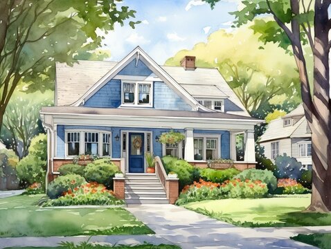 Beautiful architecture cottage house portrait watercolor picture