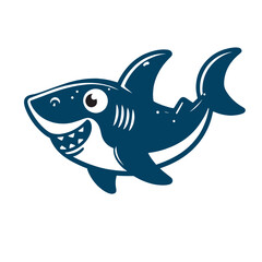 Cartoon funny shark. Illustrated vector icon. isolated on white background, png