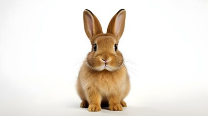 Fototapeta premium Fluffy Bunny in front of a white Wallpaper. Blank Background with Copy Space