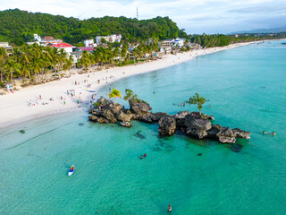 Aerial view of Boracay Island, White Beach, Western Visayas, Philippines.
