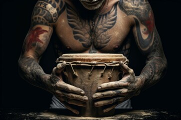 Expressive Man drum folk hands. Artist person. Generate Ai