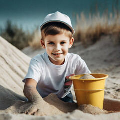Dziecko bawiące się w piaskownicy - obrazy, fototapety, plakaty