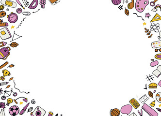 back to school frame. Frame of office items, stationery set. Vector illustration